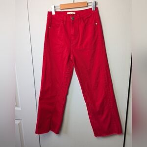 MAJE Crop Wide Leg Red Summer Pants Size 38 = Medium Or 6-8 99% Cotton